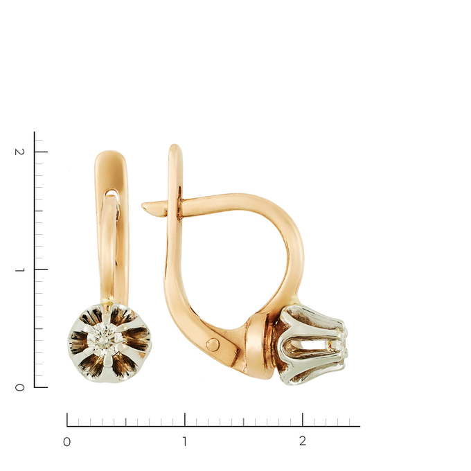 Серьги из комбинированного золота 585 пробы c 2 бриллиантами