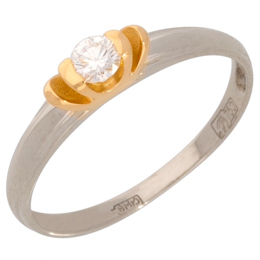 Кольцо из комбинированного золота 750 пробы c 1 бриллиантом 012389 фото 1