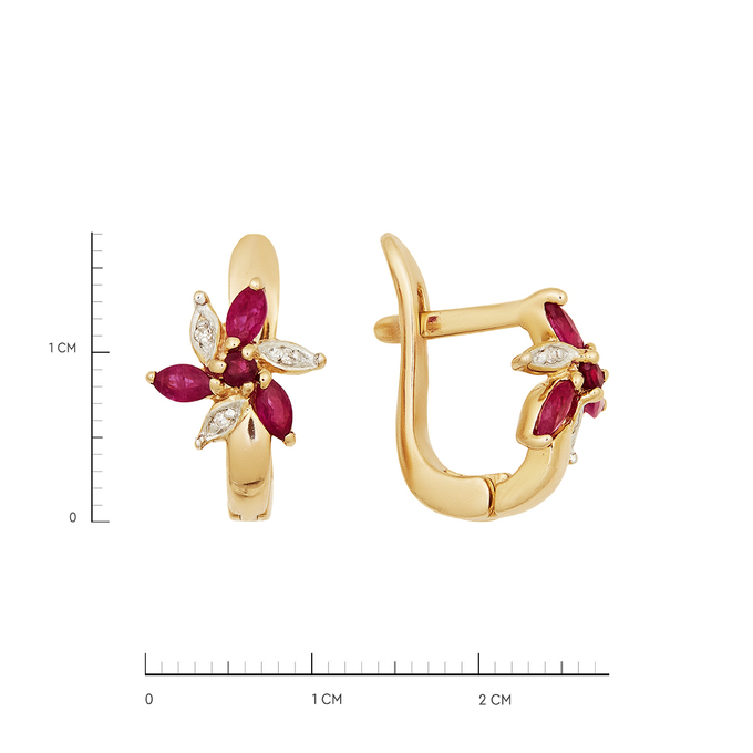 Серьги из золота 585 пробы c рубинами и бриллиантами, Л 3911 2310 за 64400