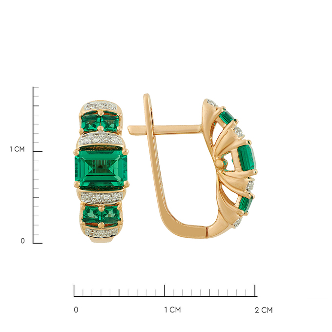 Серьги из золота 585 пробы c бриллиантами и синтетическими изумрудами, Ц О007 1603 за 53920