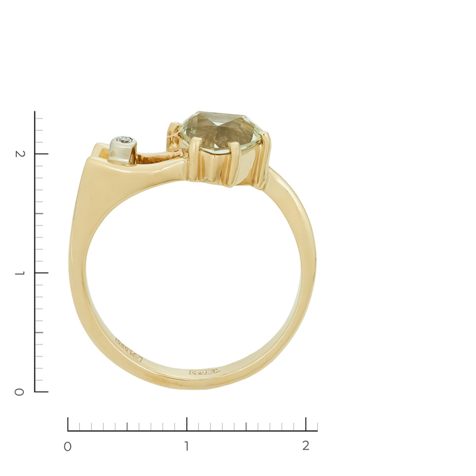 Кольцо из золота 585 пробы c 1 бриллиантом и 1 празиолитом, Л 4608 7156 за 39120