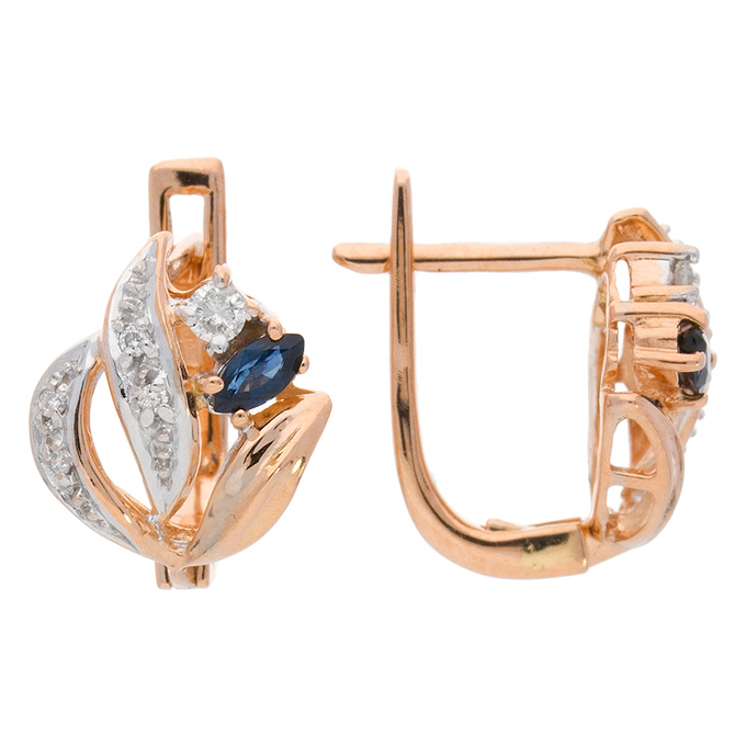 Серьги из золота 585 пробы c сапфирами и бриллиантами, Л 2306 9317 за 41900