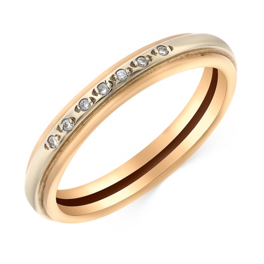 Кольцо обручальное из комбинированного золота 585 пробы c 7 бриллиантами 055025 фото 1