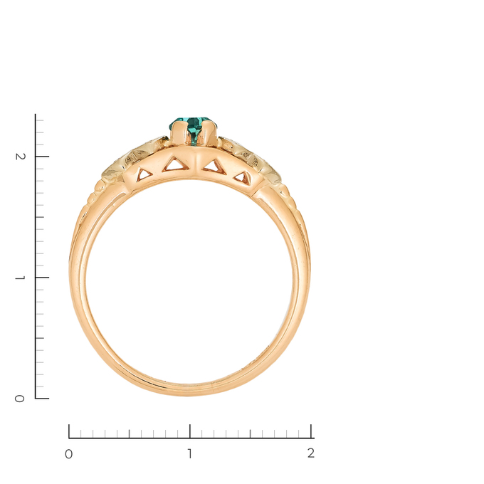 Кольцо из золота 585 пробы c 4 бриллиантами и 1 синт. изумрудом, Л 7601 1924 за 26320
