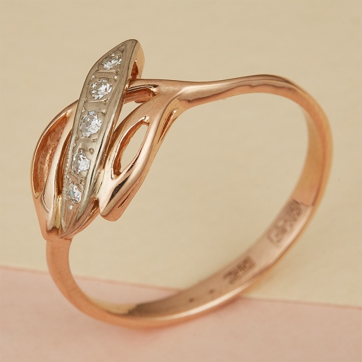 Кольцо из комбинированного золота 585 пробы c 5 упр. огр. бриллиантами 104214 фото 1