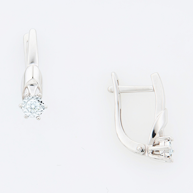 Серьги из золота 585 пробы c 2 бриллиантами, Л 5702 1468 за 31205