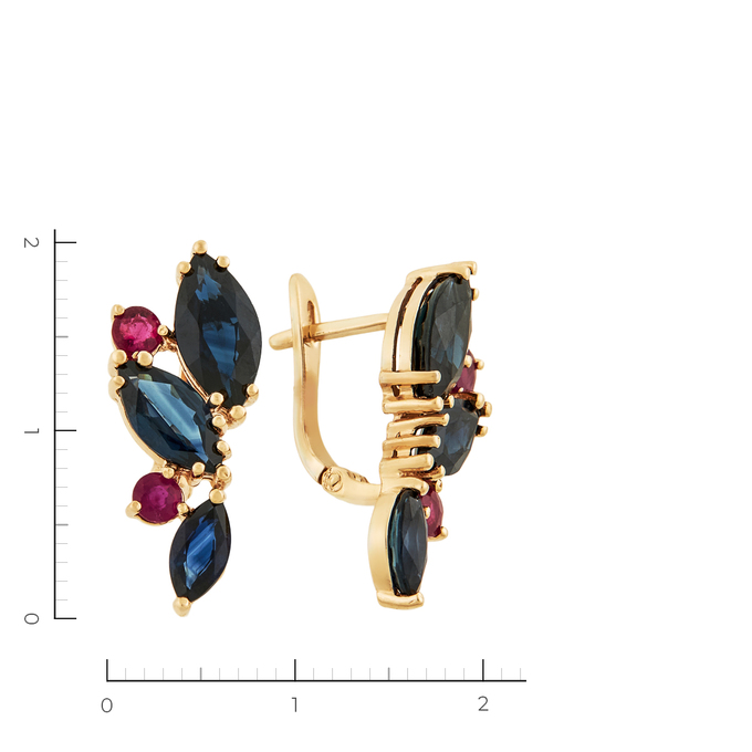 Серьги из золота 585 пробы c 6 сапфирами и 4 рубинами, Л 2808 6771 за 47550