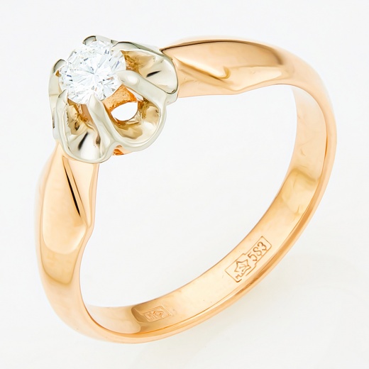 Кольцо из комбинированного золота 583 пробы c 1 бриллиантом Л47078730 фото 1
