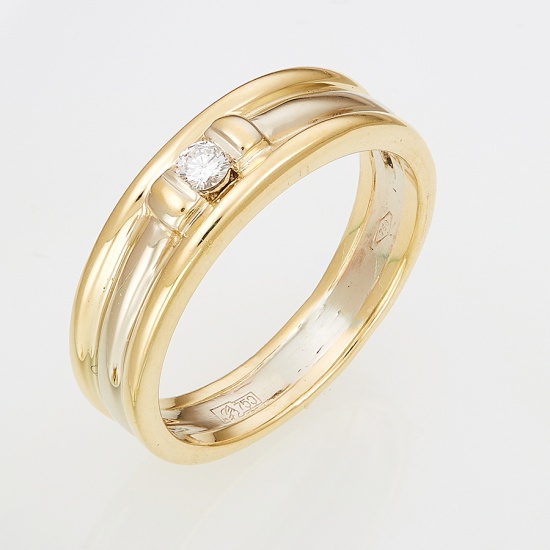 Кольцо обручальное из комбинированного золота 750 пробы c 1 бриллиантом, 117322 за 30 270 ₽