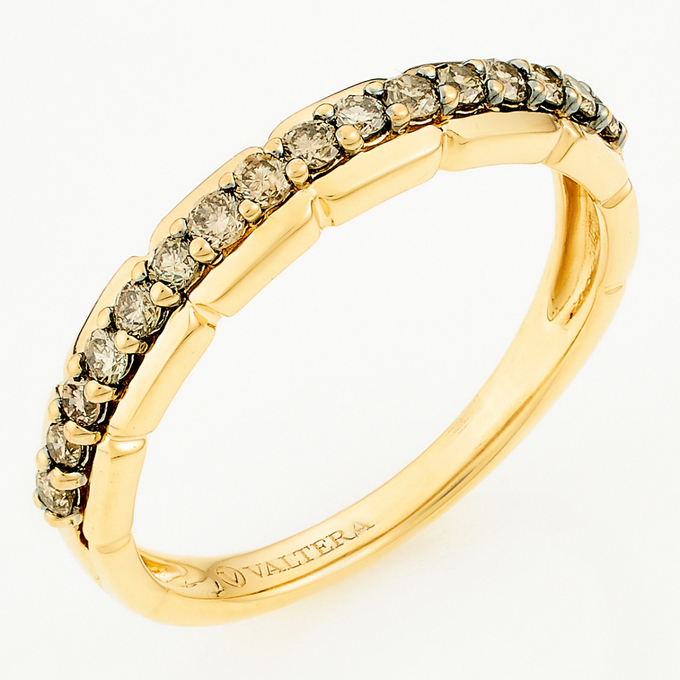 Кольцо обручальное из желтого золота 585 пробы c 16 бриллиантами