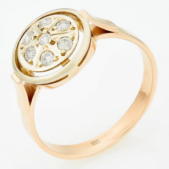 Кольцо из комбинированного золота 585 пробы c 7 бриллиантами