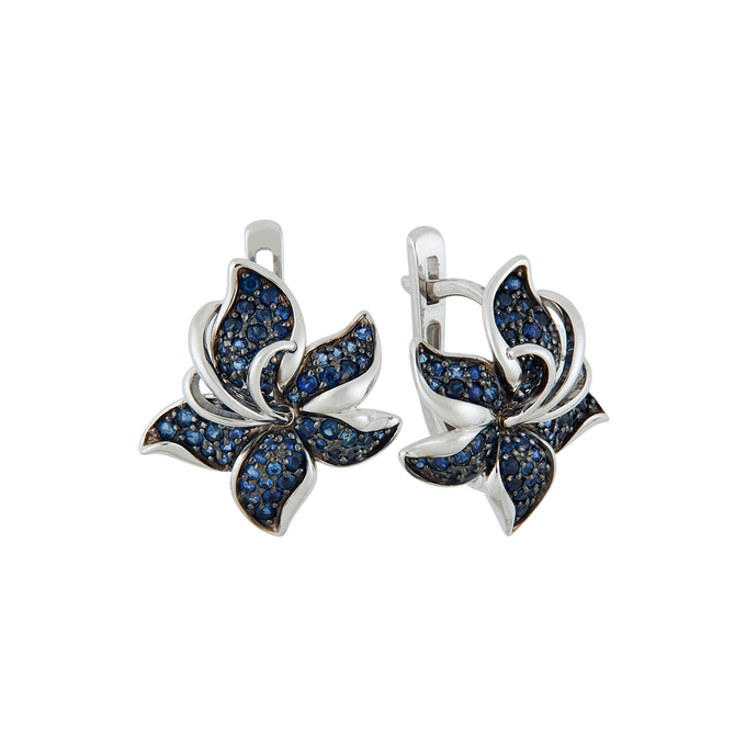 Серьги из золота 585 пробы c 120 сапфирами