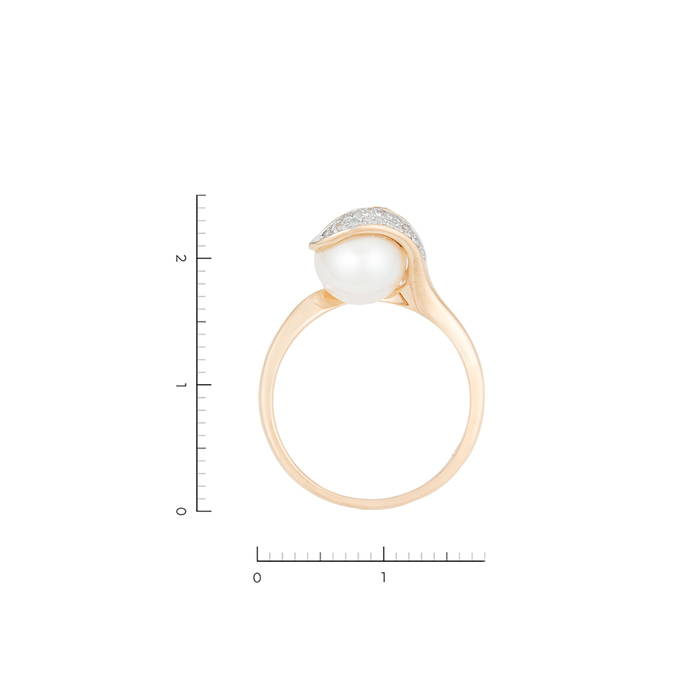 Кольцо из золота 585 пробы c 25 бриллиантами и 1 культ. жемчугом, Л 2414 7616 за 24150