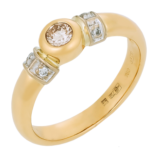 Кольцо из желтого золота 750 пробы c 5 бриллиантами, Л09105385 за 60720