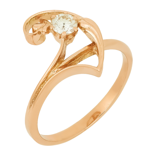 Кольцо из красного золота 583 пробы c 1 бриллиантом, Л22117035 за 32400