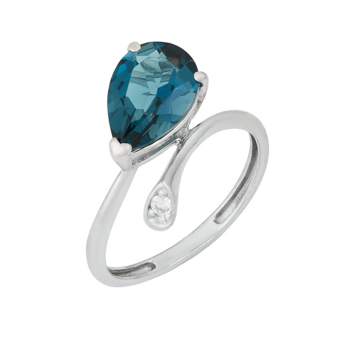 Кольцо из золота 585 пробы c топазом Лондон и фианитом