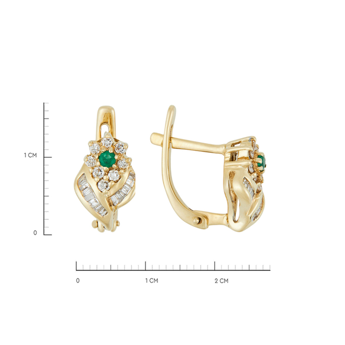 Серьги из золота 750 пробы c 37 бриллиантами и 2 изумрудами, К 0000 2304 за 57900