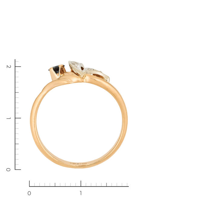 Кольцо из комбинированного золота 585 пробы c 6 бриллиантами и 1 сапфиром, Л 3606 2360 за 27920