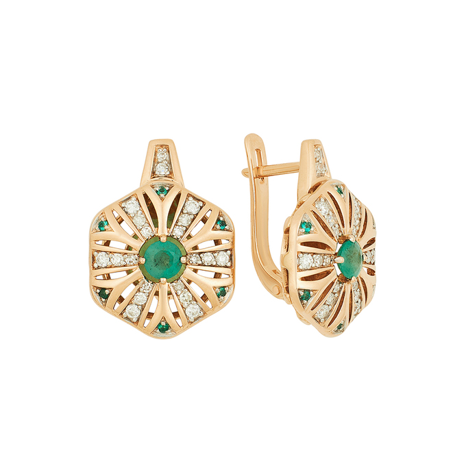 Серьги из золота 585 пробы c изумрудами и бриллиантами, Ц О007 1744 за 99400