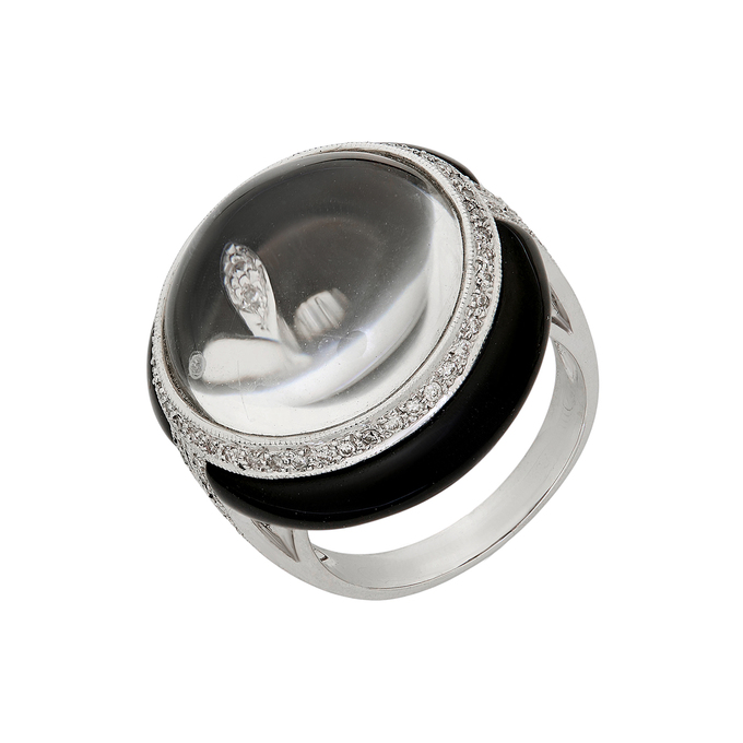 Кольцо из золота 750 пробы c бриллиантами, ониксами и стеклом, Л 2812 6603 за 149000