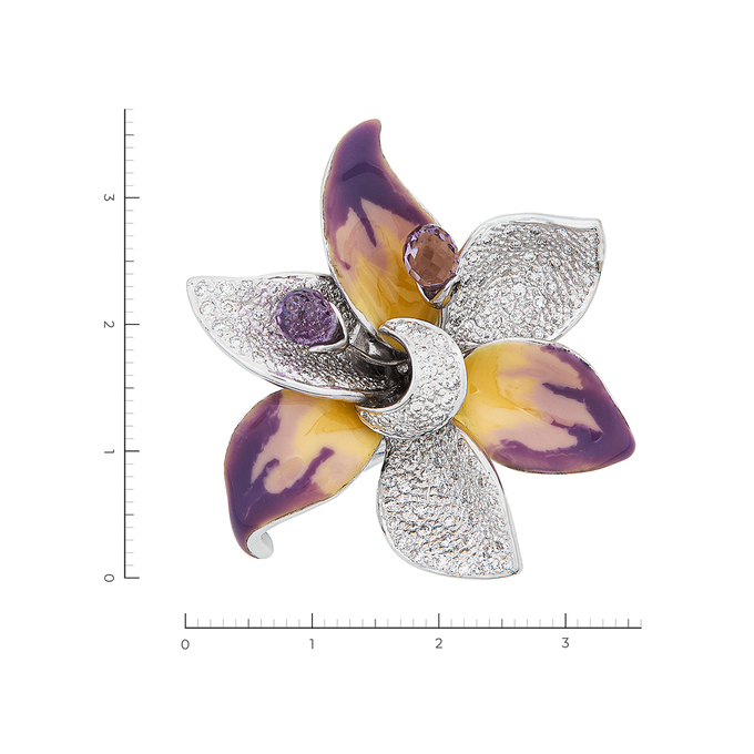 Кольцо из белого золота 750 пробы c 125 бриллиантами и 2 аметистами и эмалями, Л 4106 3329 за 249000