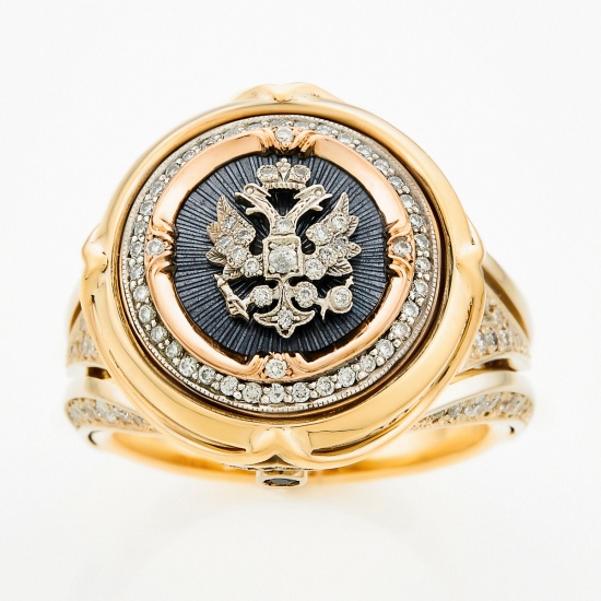 Кольцо из комбинированного золота 750 пробы c 167 бриллиантами и 4 сапфирами и эмалями