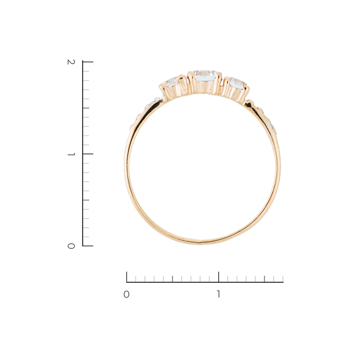 Кольцо золото, 585, 2 к.,1,08 гр. (чистый вес 0,92 гр.); 9 Фианит Бесцветный