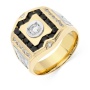 Кольцо печатка из комбинированного золота 750 пробы c 13 бриллиантами и 16 сапфирами 082463 фото 1