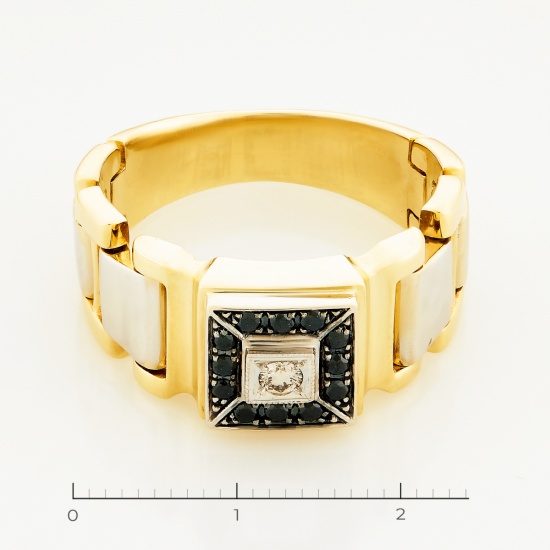 Кольцо печатка из комбинированного золота 585 пробы c 13 бриллиантами