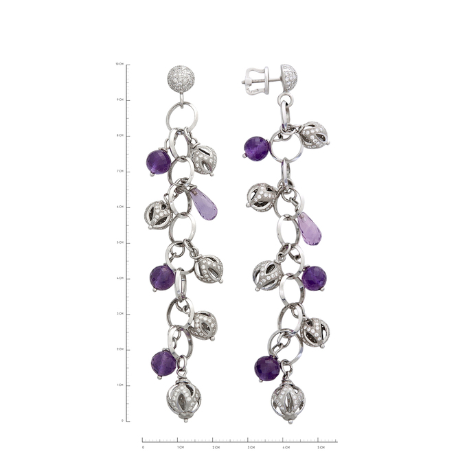 Серьги из золота 750 пробы c бриллиантами и аметистами