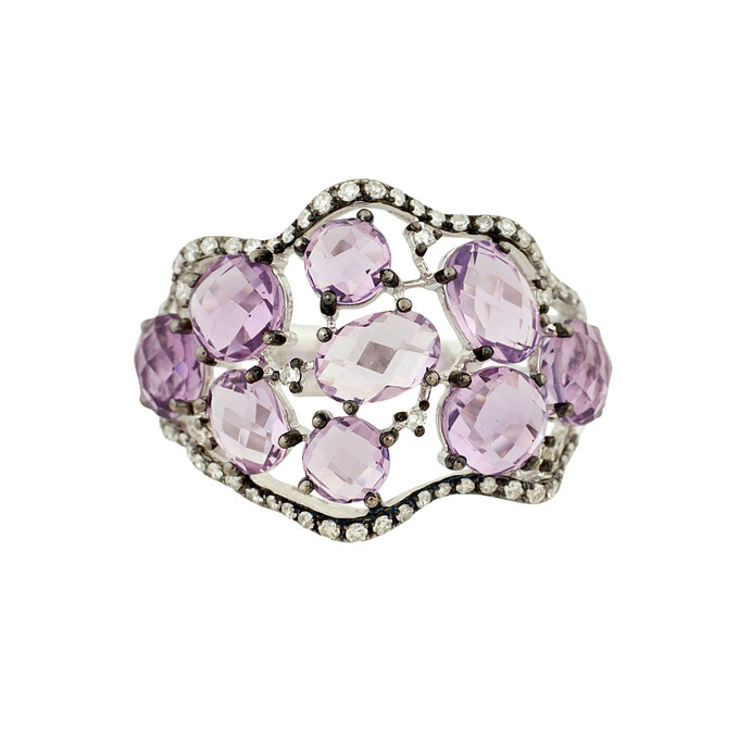 Кольцо из золота 585 пробы c аметистами и бриллиантами