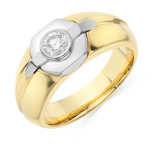 Кольцо печатка из комбинированного золота 750 пробы c 1 бриллиантом, Л28051399 за 56 970 ₽
