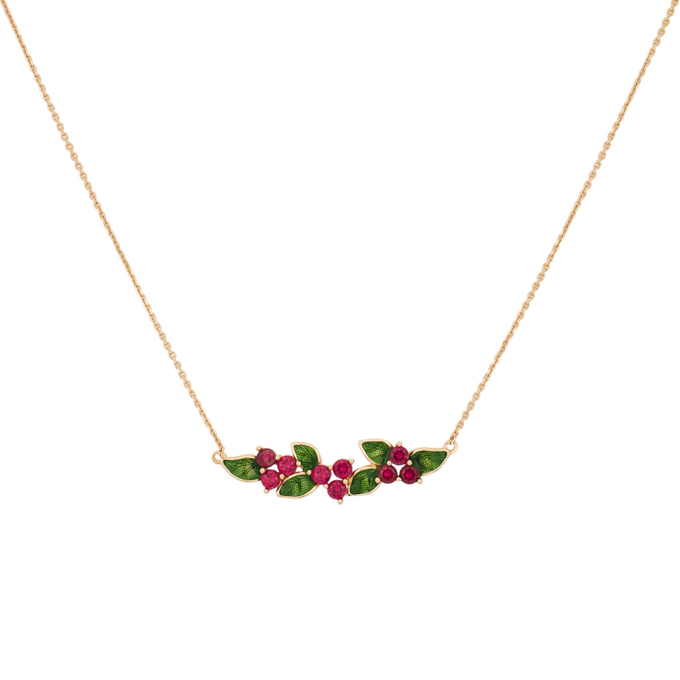 Колье из золота 585 пробы c синтетическими камнями и эмалью