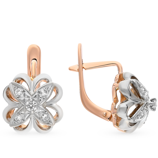 Серьги из золота 583/585 пробы c 10 бриллиантами