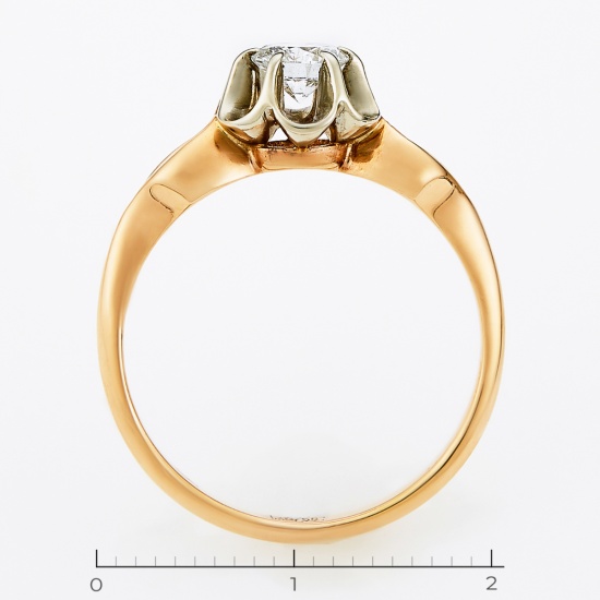 Кольцо из комбинированного золота 583 пробы c 1 бриллиантом, Л29042475 за 72750
