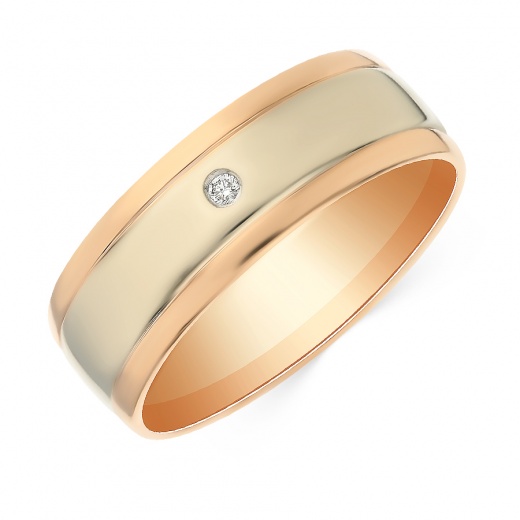 Кольцо обручальное из комбинированного золота 585 пробы c 1 бриллиантом 063997 фото 1