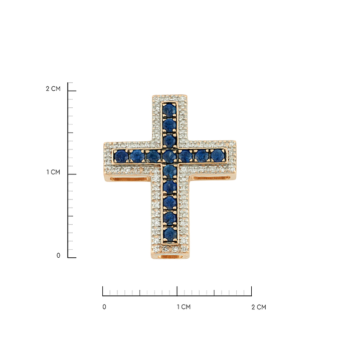 Подвеска-крестик из золота 585 пробы c сапфирами и бриллиантами