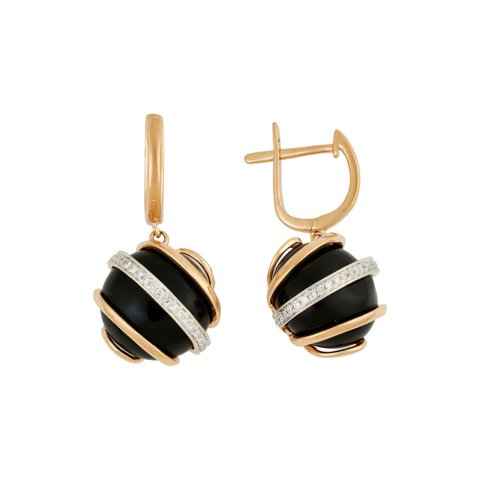 Серьги из золота 585 пробы с бриллиантами и ониксами, Л 3015 1321 за 81700