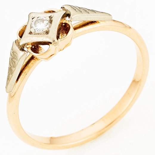 Кольцо из комбинированного золота 583 пробы c 1 бриллиантом Л32067512 фото 1