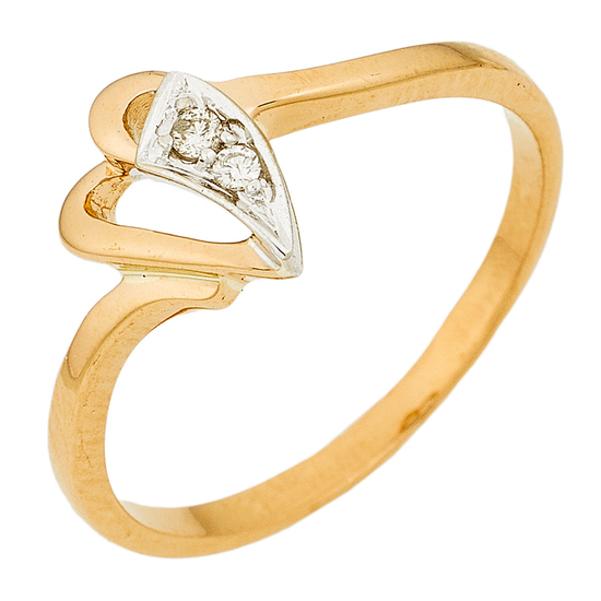 Кольцо из комбинированного золота 585 пробы c 2 бриллиантами, Л18111710 за 9540