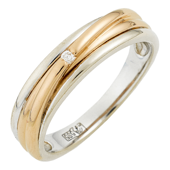 Кольцо из комбинированного золота 585 пробы c 1 бриллиантом, Л66020270 за 11950