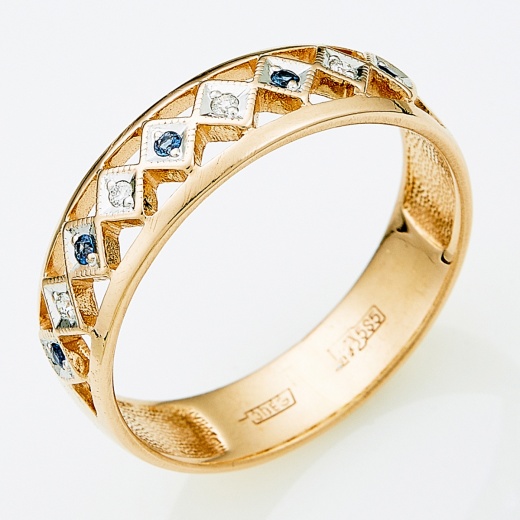 Кольцо из комбинированного золота 585 пробы c 4 бриллиантами и 5 сапфирами Л73014256 фото 1
