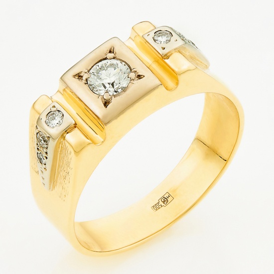 Кольцо печатка из комбинированного золота 500 пробы c 7 бриллиантами, Л29117818 за 76 400 ₽