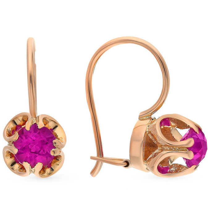 Серьги из золота 583 пробы c корундами