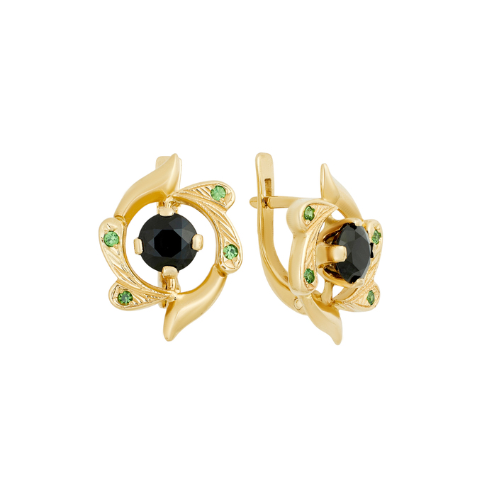 Серьги из золота 585 пробы с корундами и демантоидами, Ц О007 6158 за 86000