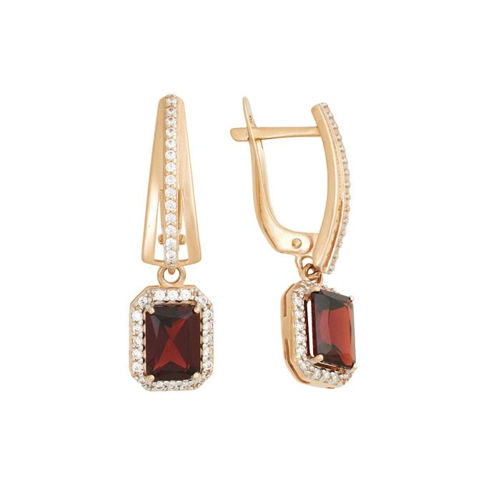 Серьги из золота 585 пробы с гранатами и фианитами, Ц О007 5472 за 41600