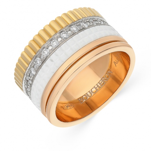 Кольцо из комбинированного золота 750 пробы c 27 бриллиантами и керамиками