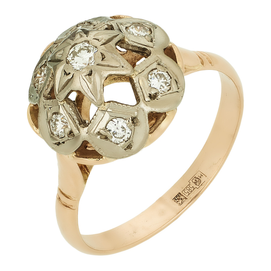 Кольцо из комбинированного золота 585 пробы c 7 бриллиантами, Л35061788 за 31740