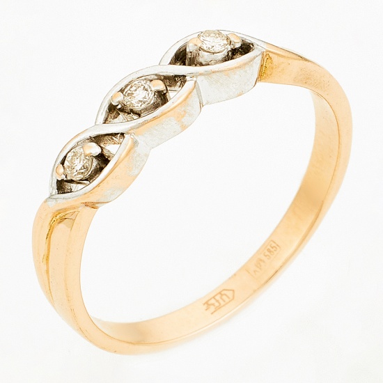 Кольцо из комбинированного золота 585 пробы c 3 бриллиантами, Л46080566 за 10740