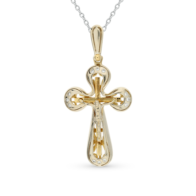 Крестик из желтого золота 750 пробы c 12 бриллиантами